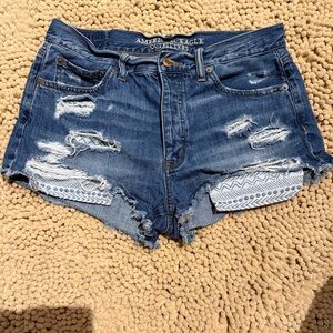 American Eagle Outfitters Women's Blue Denim Jean Shorts Size 8 Cut Off Raw Hem